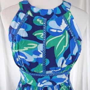 Abel the label Blue and green floral halter maxi dress Boho chic size M